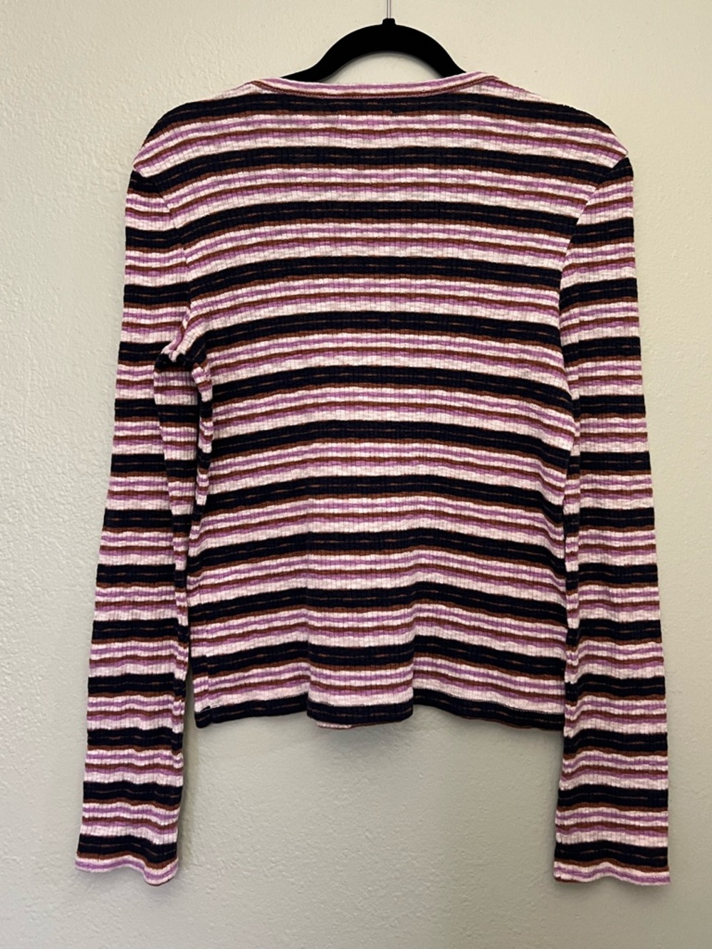 Madewell Striped Ribbed Top in Pink, Brown & Black L PTP 20 - Picture 6 of 7